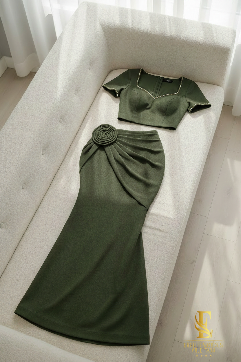 Conjunto Dos Piezas Verde Olivo con Broche Espiral cod.C238