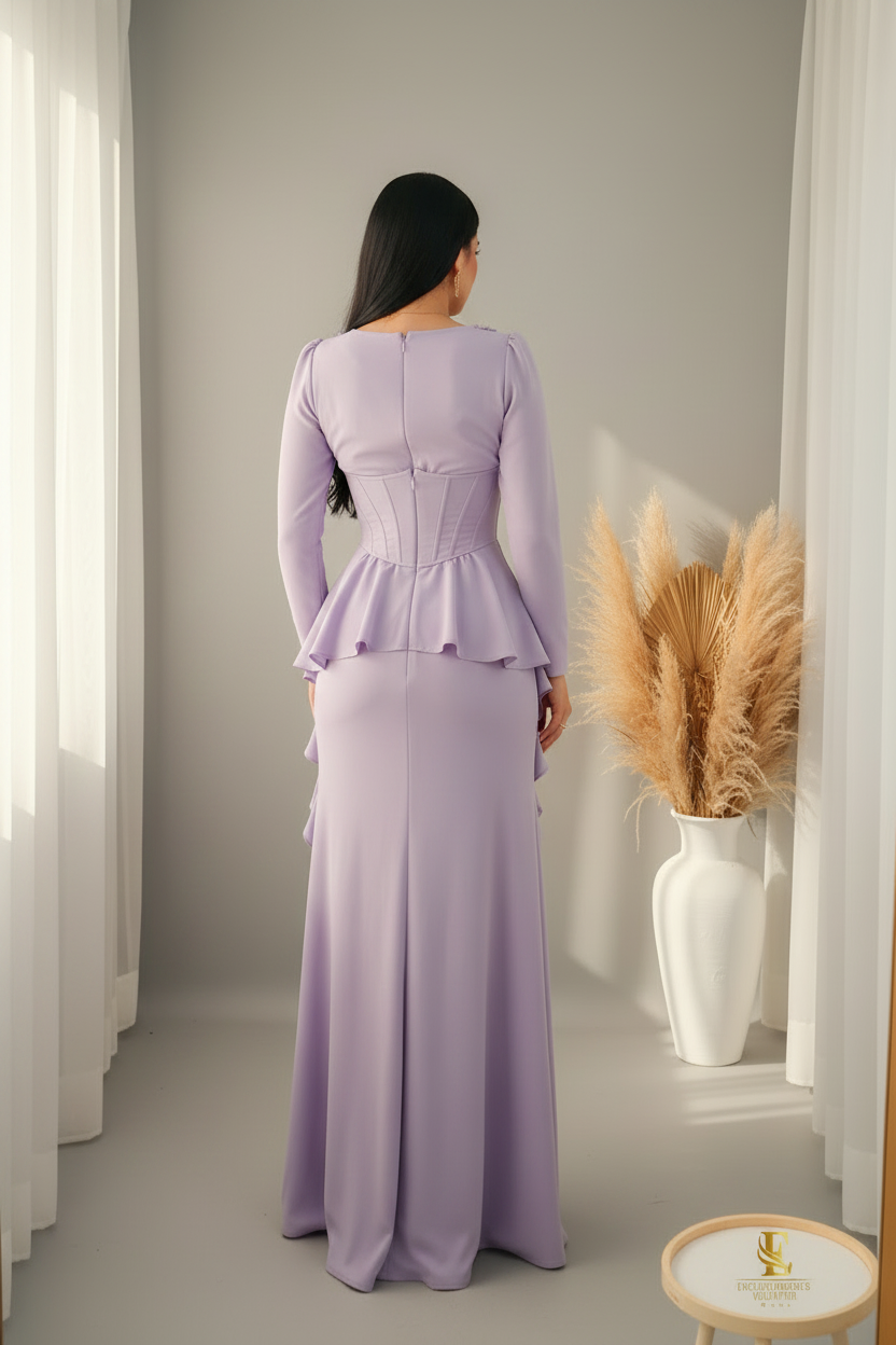 Vestido Lavanda Corset Escote V Flores D cod.00168