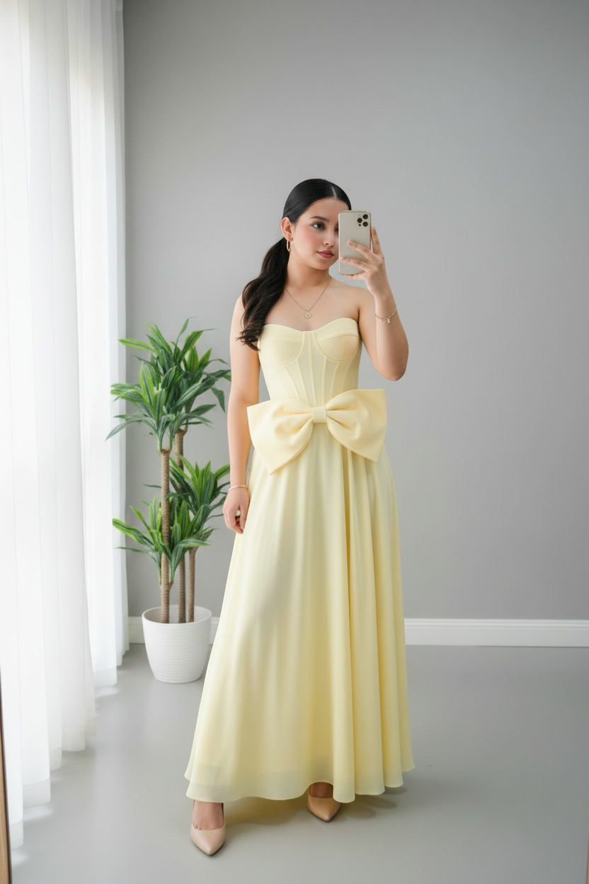 Vestido Amarillo Pastel Corset con Lazo cod.709