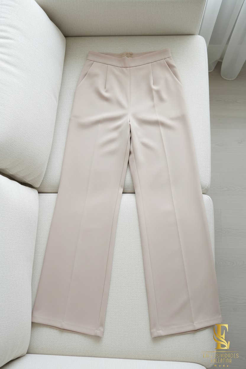Pantalón Palazzo Beige Arena | Tiro Alto Pierna Ancha Estructurado cod.P523