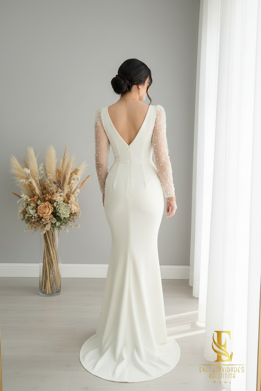 Vestido Sirena Ivory Perlas cod.V395