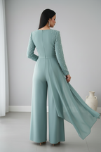 Enterizo verde sage perlas drapeado pantalón wide leg C.1944