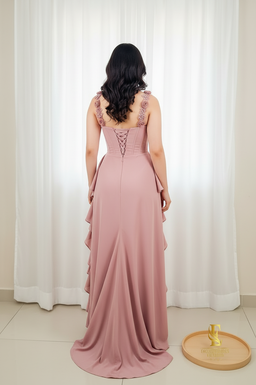 Vestido Rosa Palo Corset Encaje 3D cod.00164