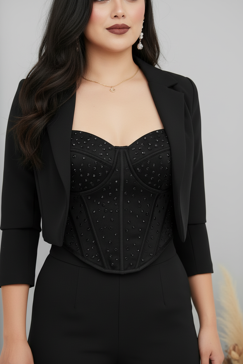 Conjunto Negro Blazer Corset Palazzo cod.C310