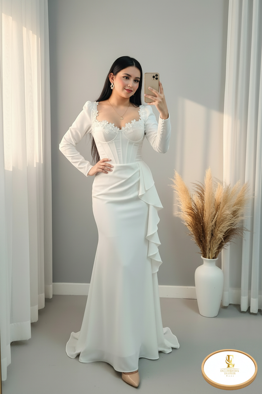 Vestido Blanco Sirena Corset Flores 3D cod.00171