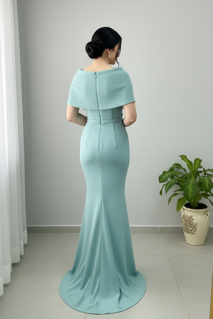 Vestido Sirena Verde Agua con Chal Exclusivo 798