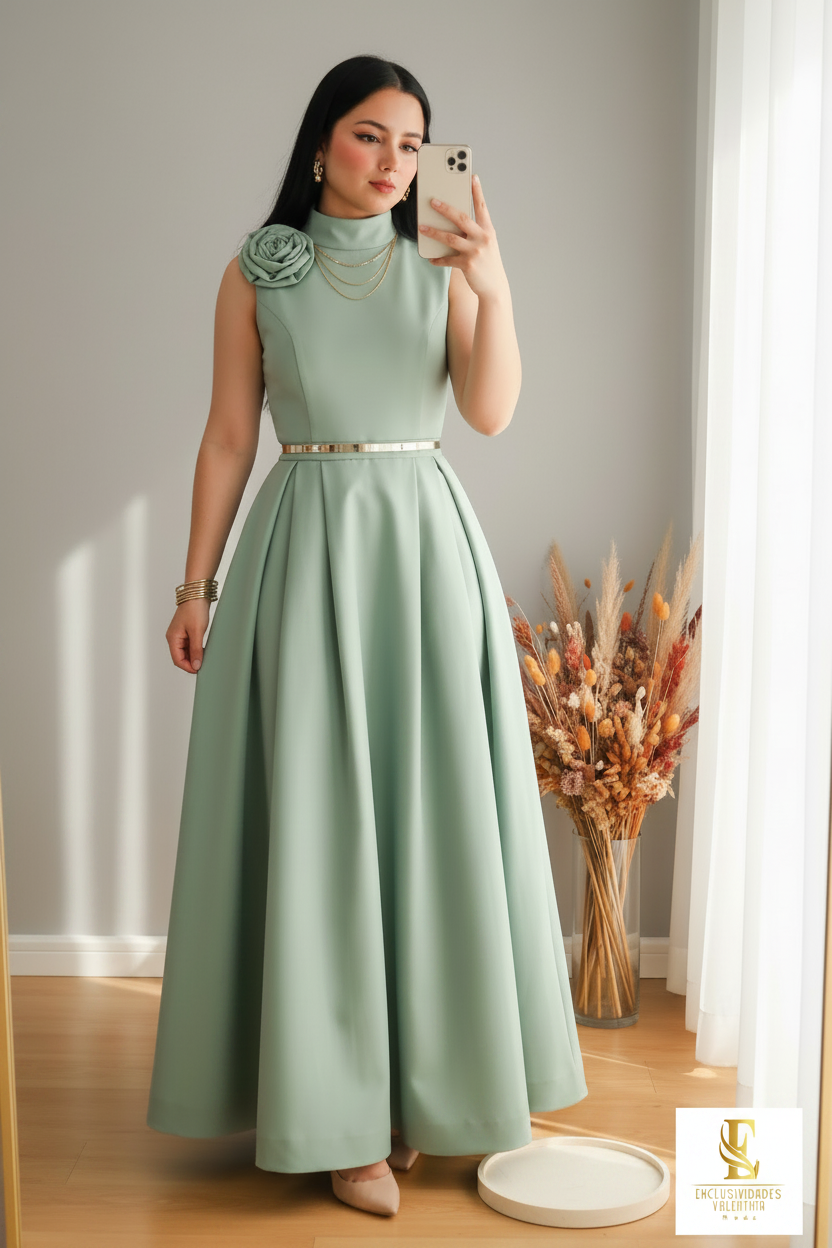 Vestido Verde Menta Rosa D cod.00160