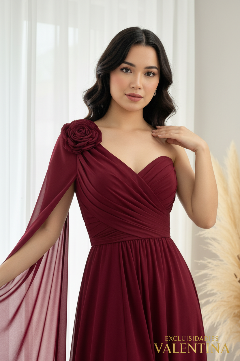 Vestido Borgoña · Rosa 3D Cod.V260