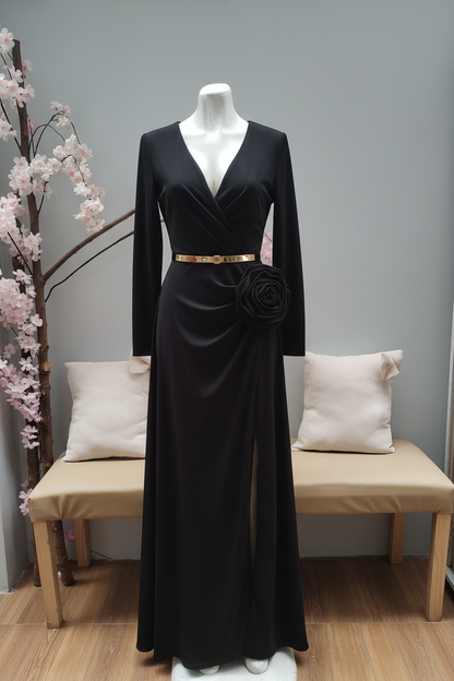 Vestido Negro Rosa 3D Dorado cod.V307