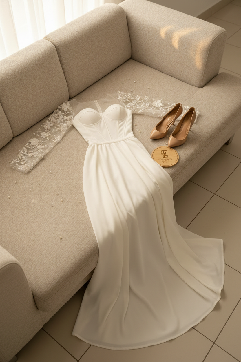 Vestido Formal Blanco Corset con Mangas de Tul y Perlas cod.499