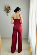 Conjunto Rojo Vino | Top Cowl Neck y Pantalón Palazzo cod.C440