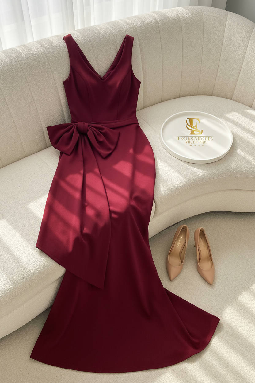 Vestido Vino Borgoña Sirena Sin Mangas Lazo Lateral cod.00177
