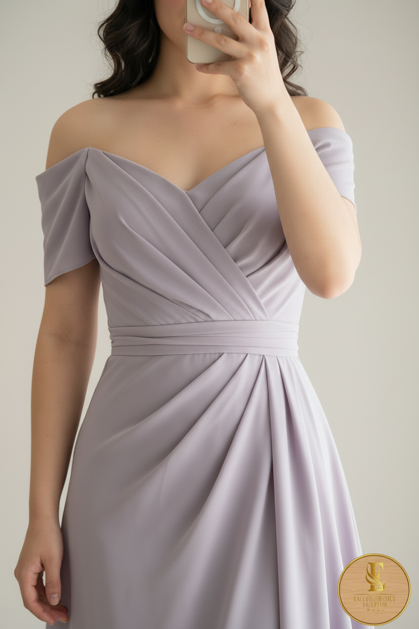 Vestido Lila Off-Shoulder Doble Capa cod.0089