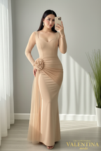 Vestido Largo Nude Sirena Rosa 3D Manga Tul cod.V712