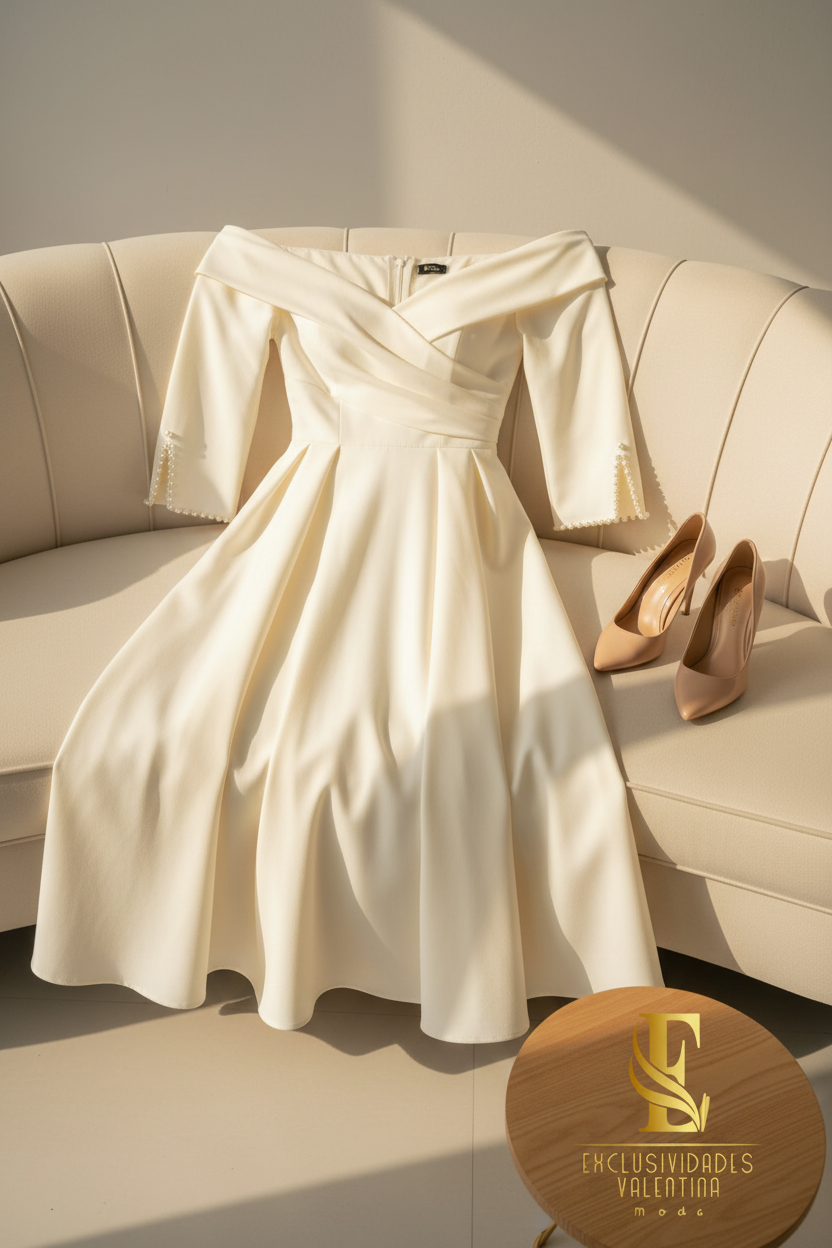 Vestido Cream Off-Shoulder cod.00152