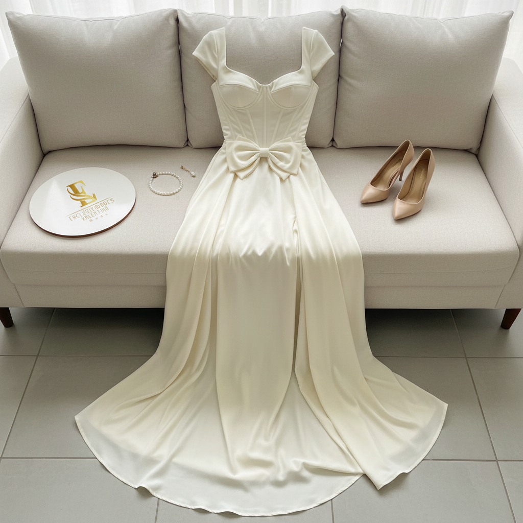 Vestido Marfil Corset con Lazo cod.597
