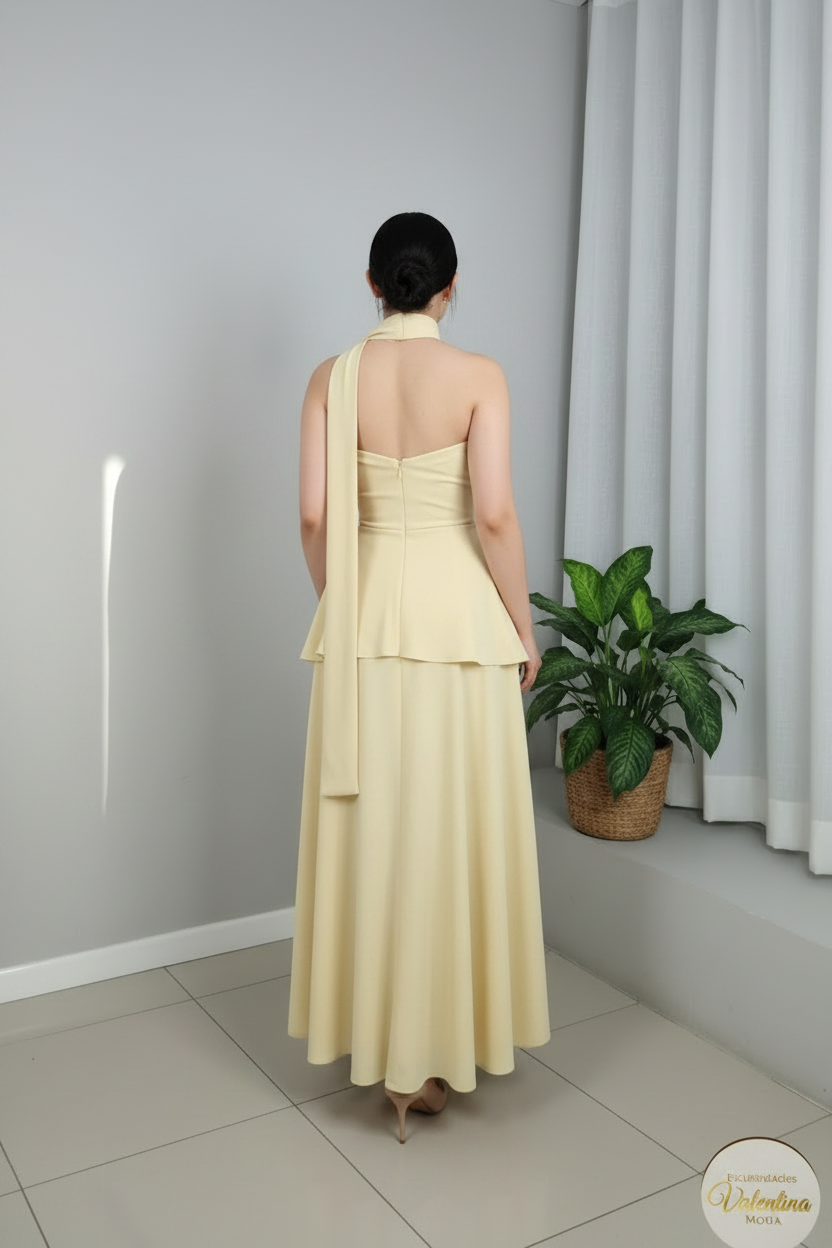 Vestido Midi Amarillo Pastel Halter cod.00124
