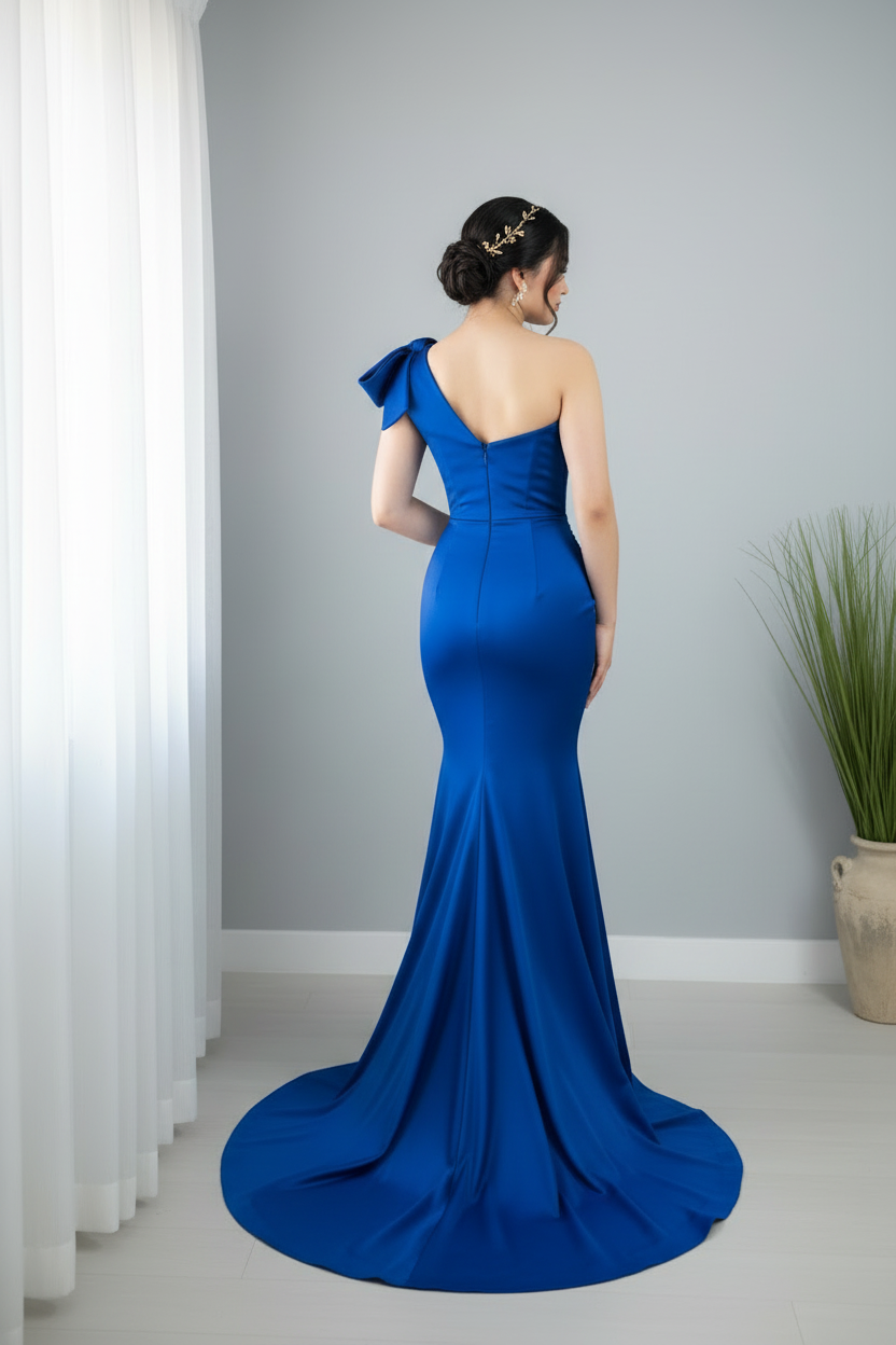 Vestido Azul Rey Un Hombro Lazo cod.0014