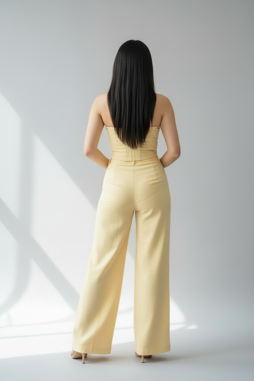 Conjunto Butter Yellow Rose Bustier & Palazzo cod.578