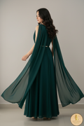 Vestido Esmeralda Chiffon Sin Mangas con Capa cod.0093