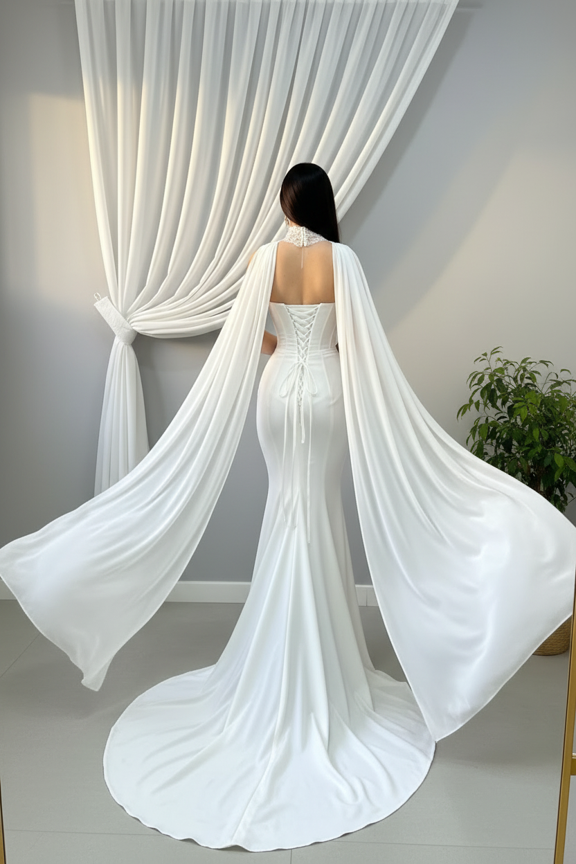 Vestido Blanco Corsé con Capa cod.997
