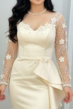 Vestido Novia Ivory Sirena Volantes y Mangas Encaje con Flores cod.V0029