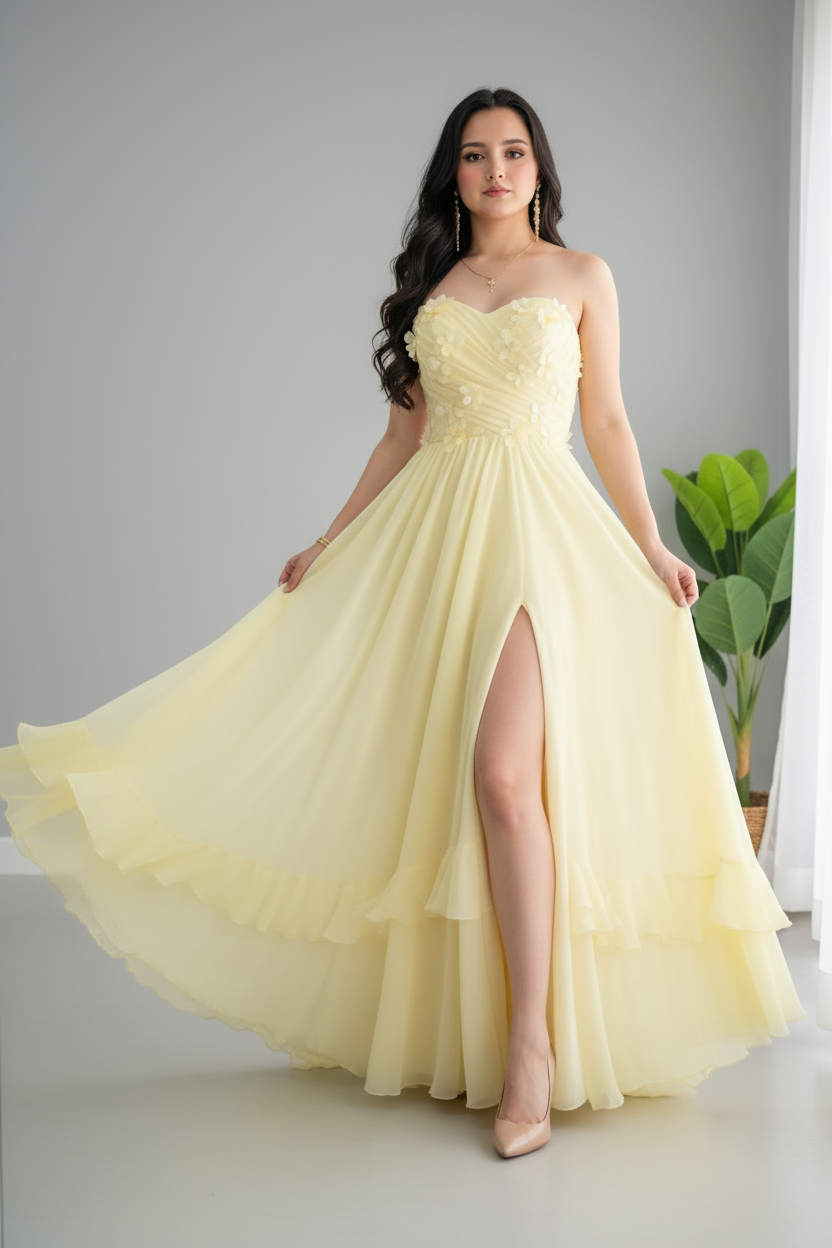 Vestido Amarillo Pastel con Flores D cod.V634