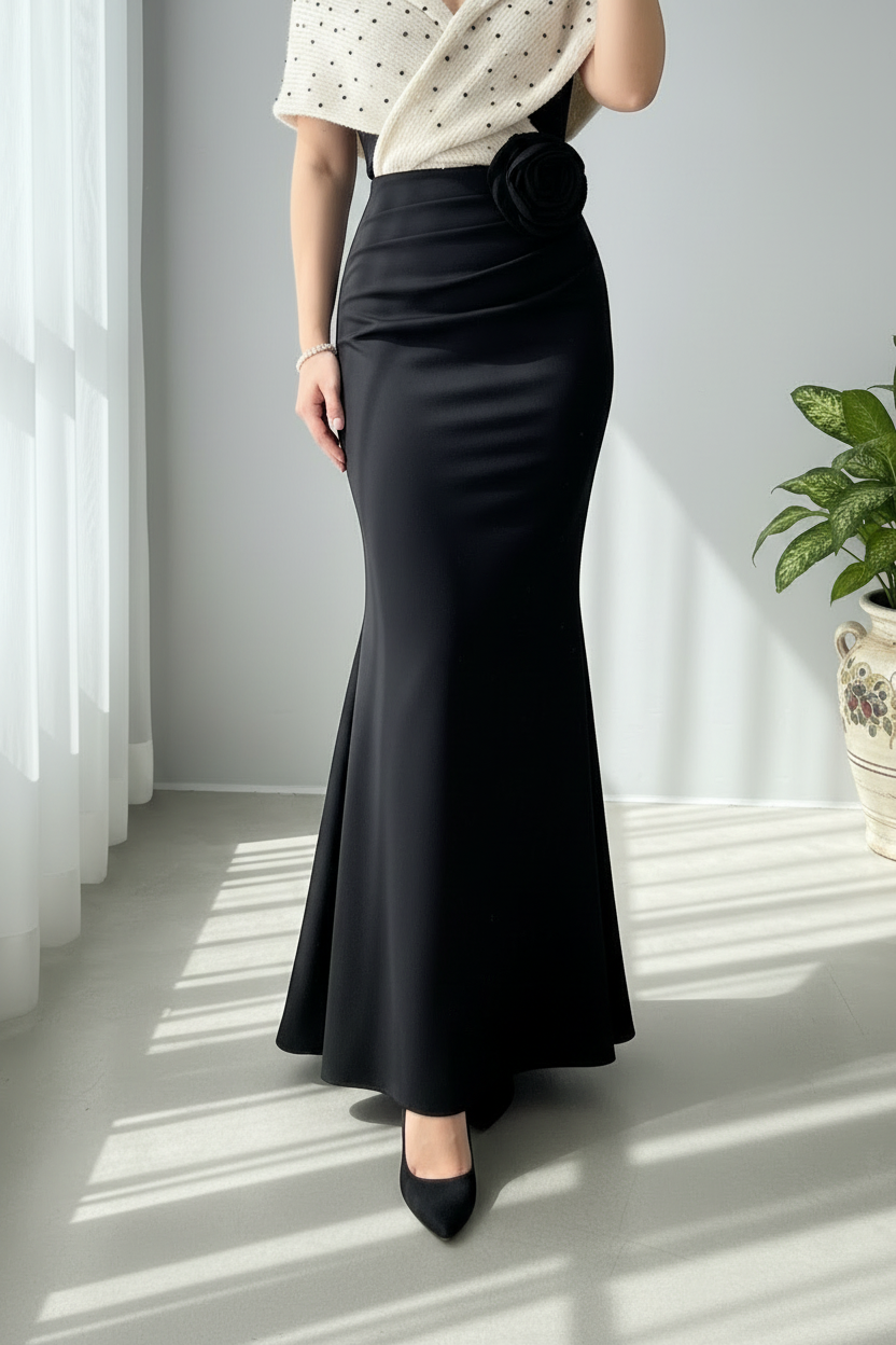 Vestido Bicolor Blanco Negro Sirena cod.808