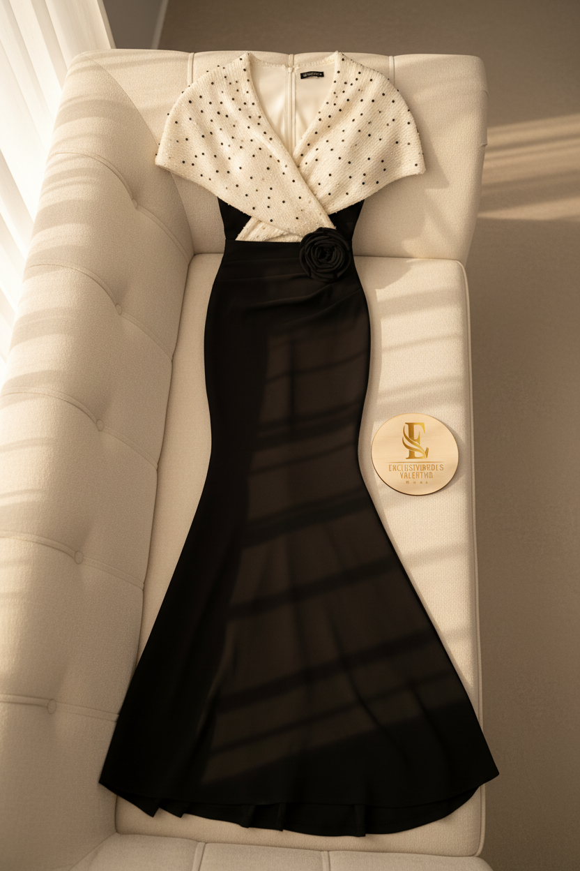 Vestido Bicolor Blanco Negro Sirena cod.808