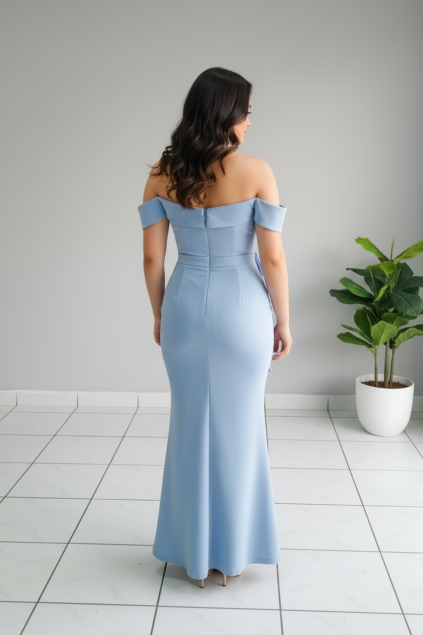 Vestido Blue Off-Shoulder Bow cod.592