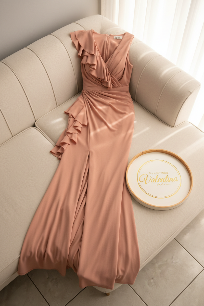 Vestido Sirena Rosa Palo Volantes cod.632