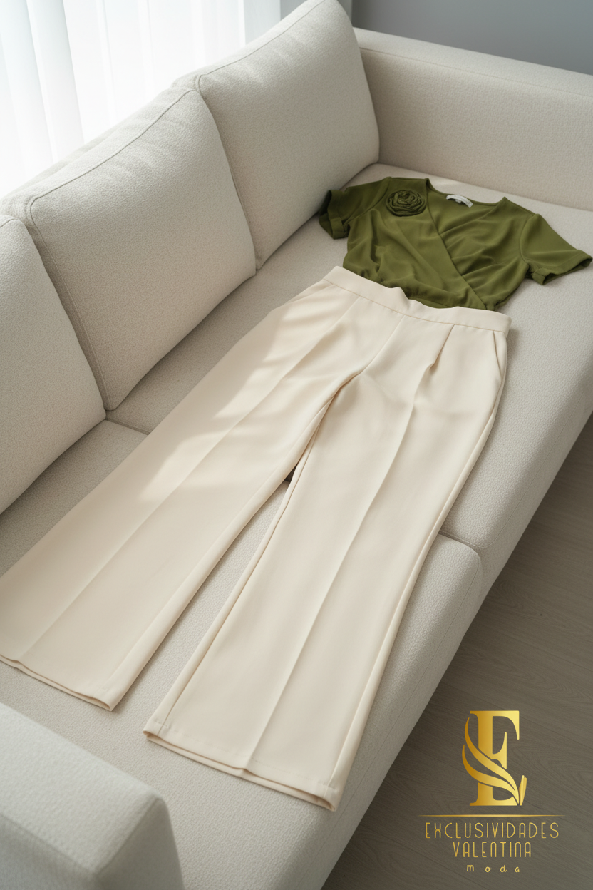 Pantalón Palazzo Crema | Tiro Alto Pierna Ancha cod.P504