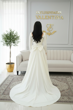 Vestido de Novia Blanco Manga Larga con Moño y Flores 3D cod.V599