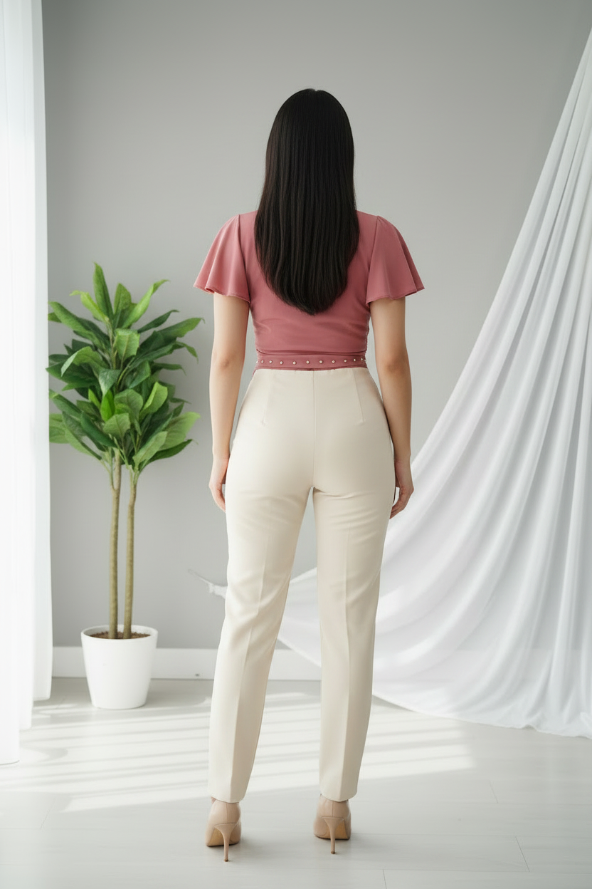 Blusa Rosa Mariposa Drapeada con Tachuelas Doradas cod.B606