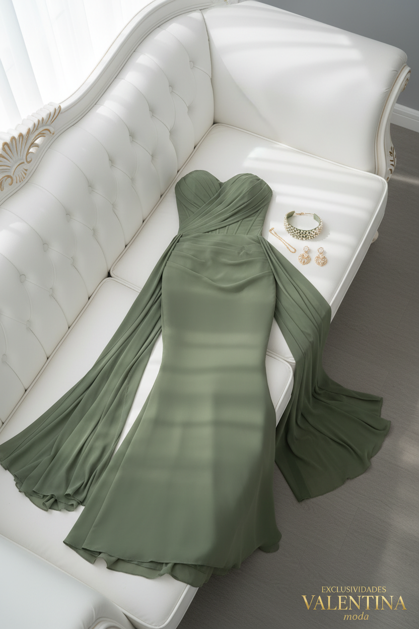 Vestido Sirena Sweetheart Verde Olivo cod.702