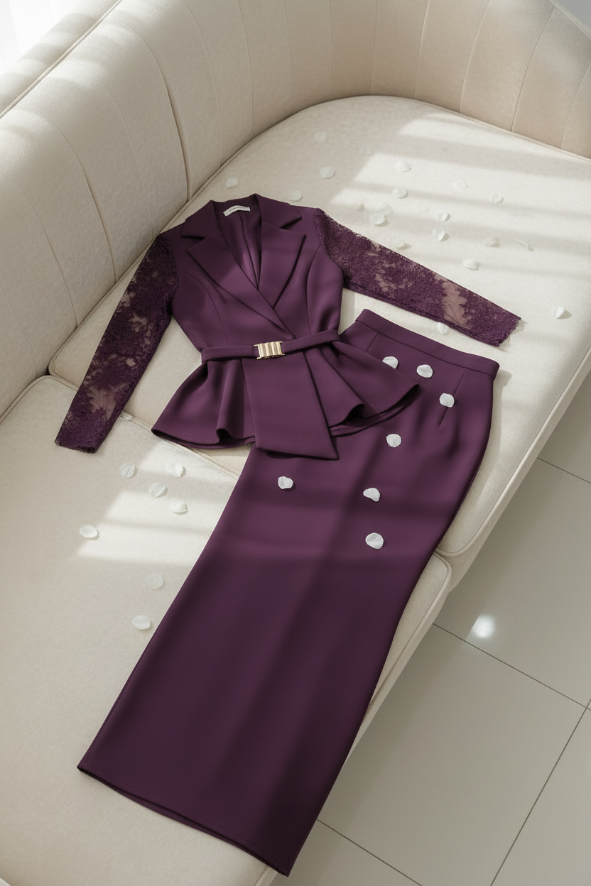 Conjunto Morado Blazer Peplum Encaje cod.C003