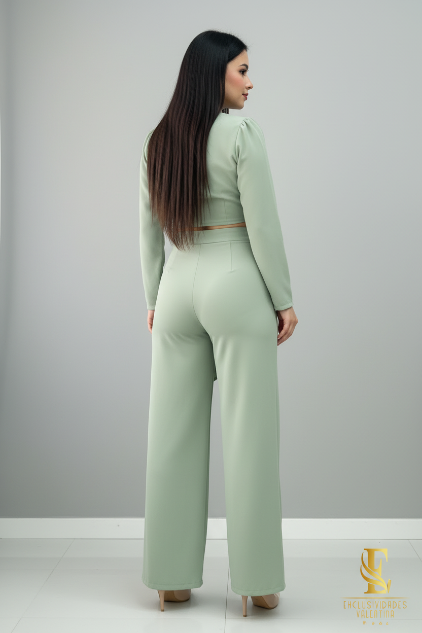 Conjunto Verde Salvia — Top Cruzado & Palazzo cod.0030