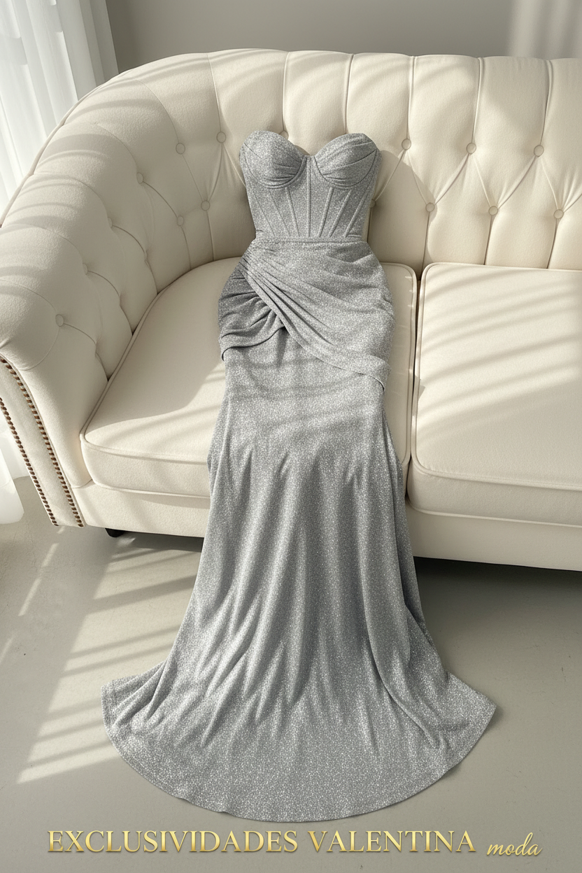 Vestido Sirena Plateado Glitter cod.V726