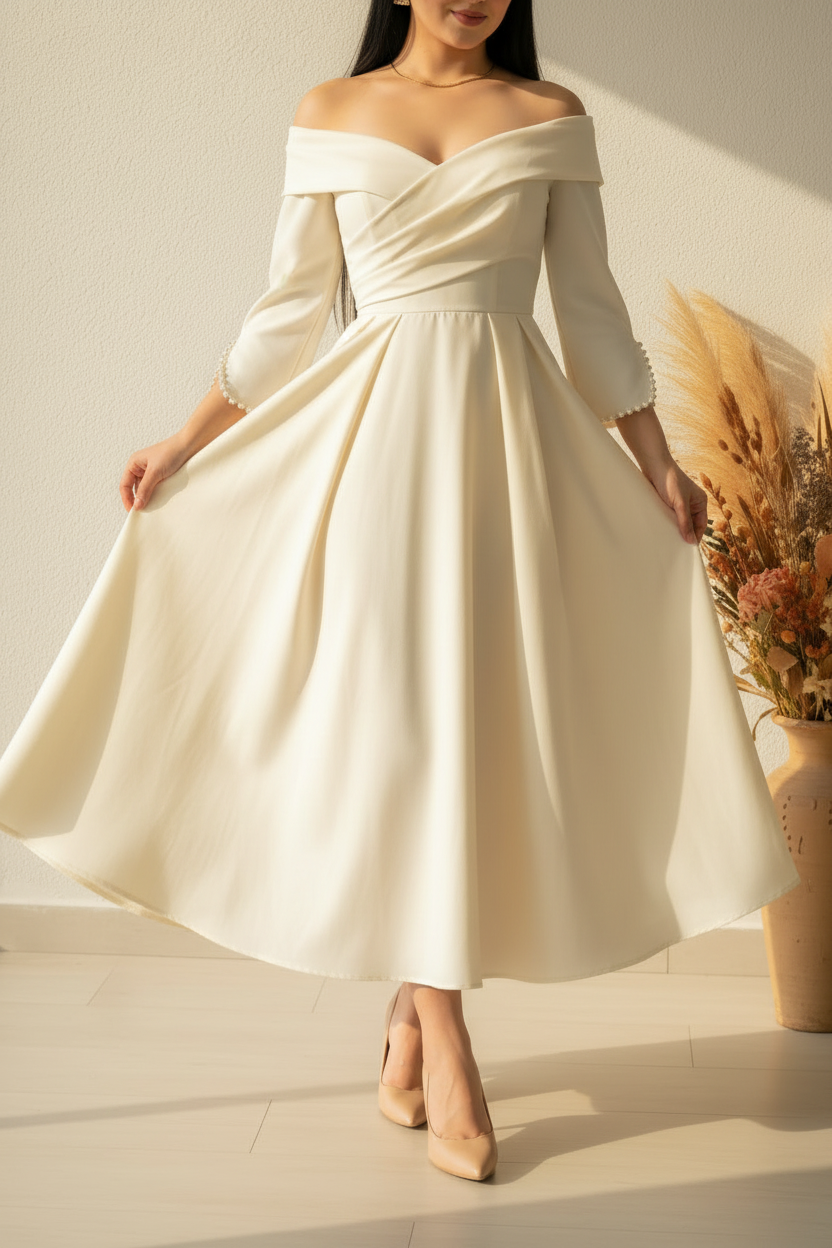 Vestido Cream Off-Shoulder cod.00152