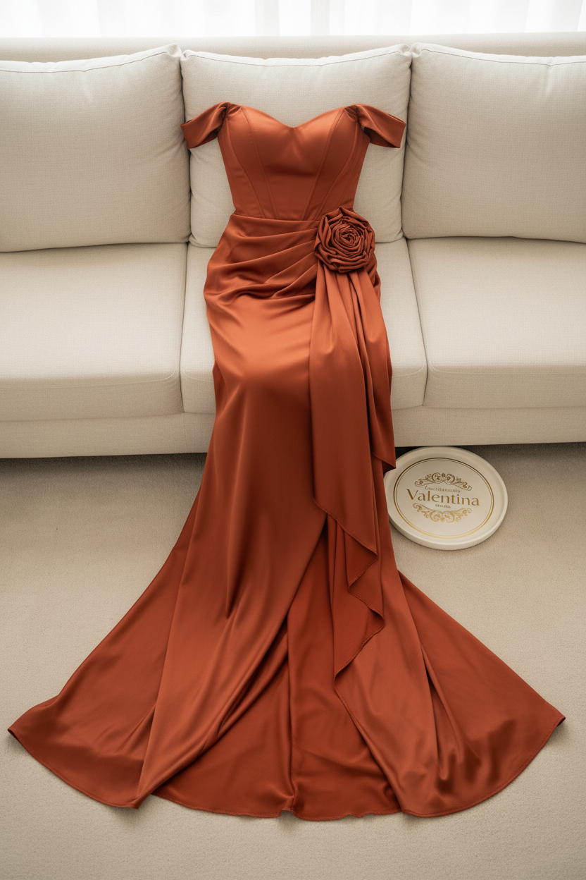 Vestido Sirena Terracota Satinado Rosa D cod.628