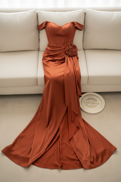 Vestido Sirena Terracota Satinado Rosa D cod.628