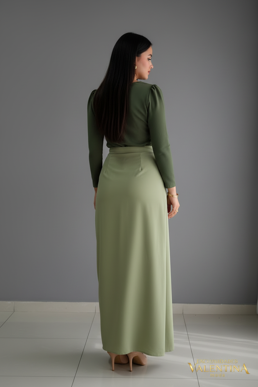 Blusa Verde Olivo Manga Larga con Frente Cruzado cod.B527