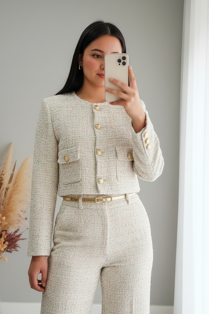 Conjunto Tweed Ivory Palazzo cod.C410