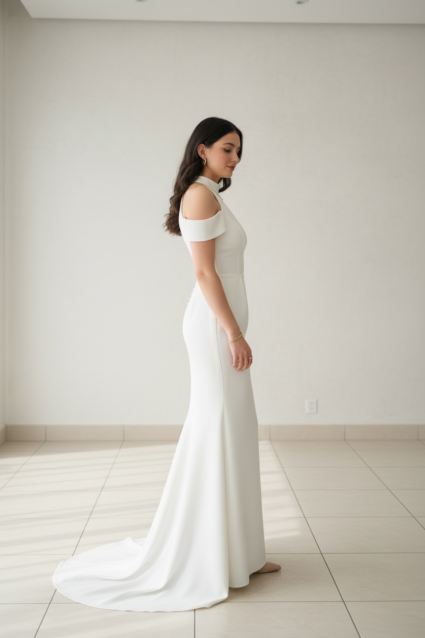Vestido White Halter Cold-Shoulder Sirena cod.571