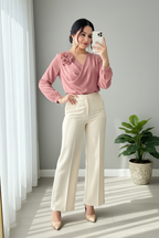 Pantalón Palazzo Crema — Tiro Alto & Corte Recto cod.868