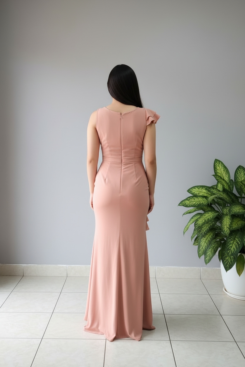 Vestido Sirena Rosa Palo Volantes cod.632