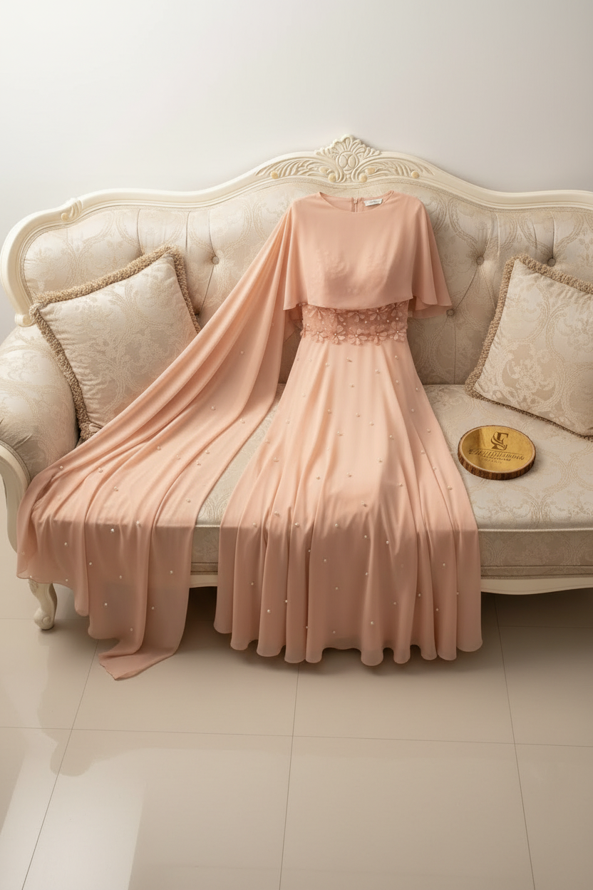 Vestido Rosa Perla — Capa Asimétrica cod.848