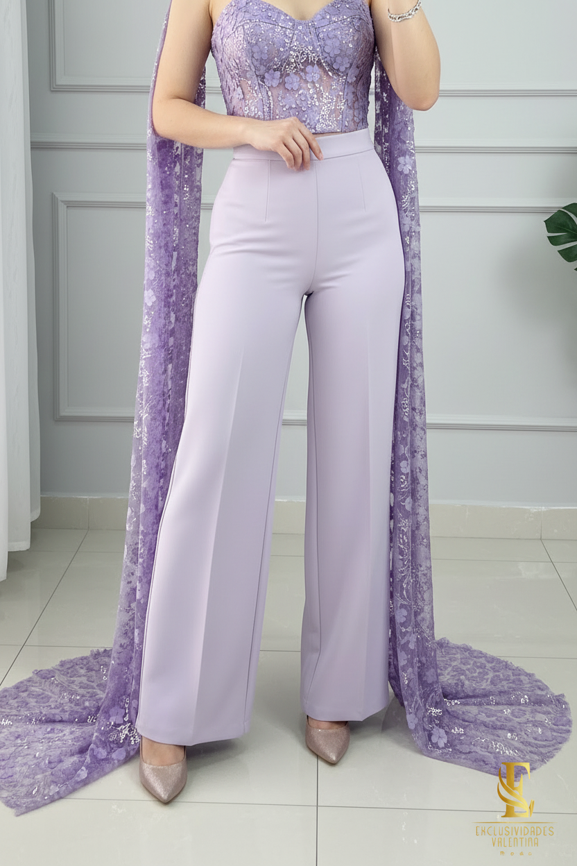 Conjunto Lila Encaje Capa 3 Piezas cod.911