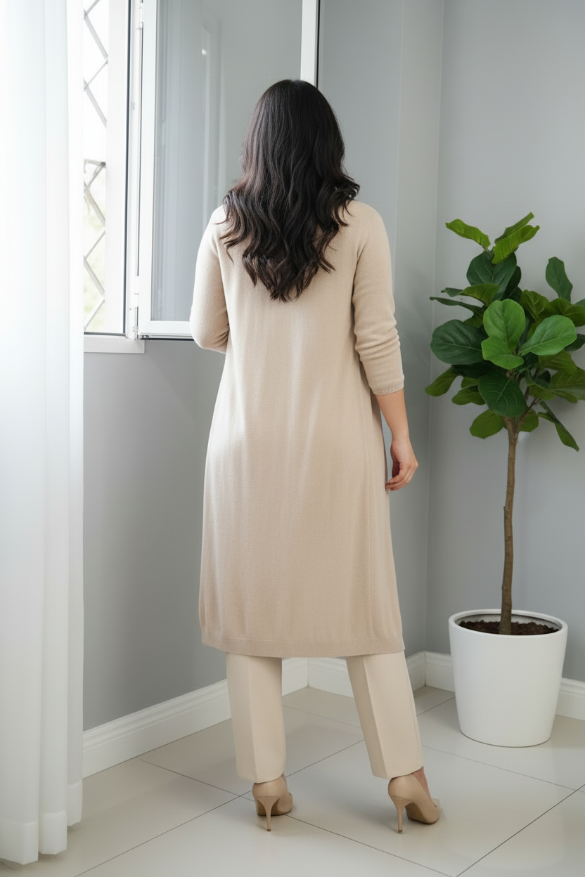 Pantalón Formal Sastre Crema Tiro Alto Pierna Recta cod.768