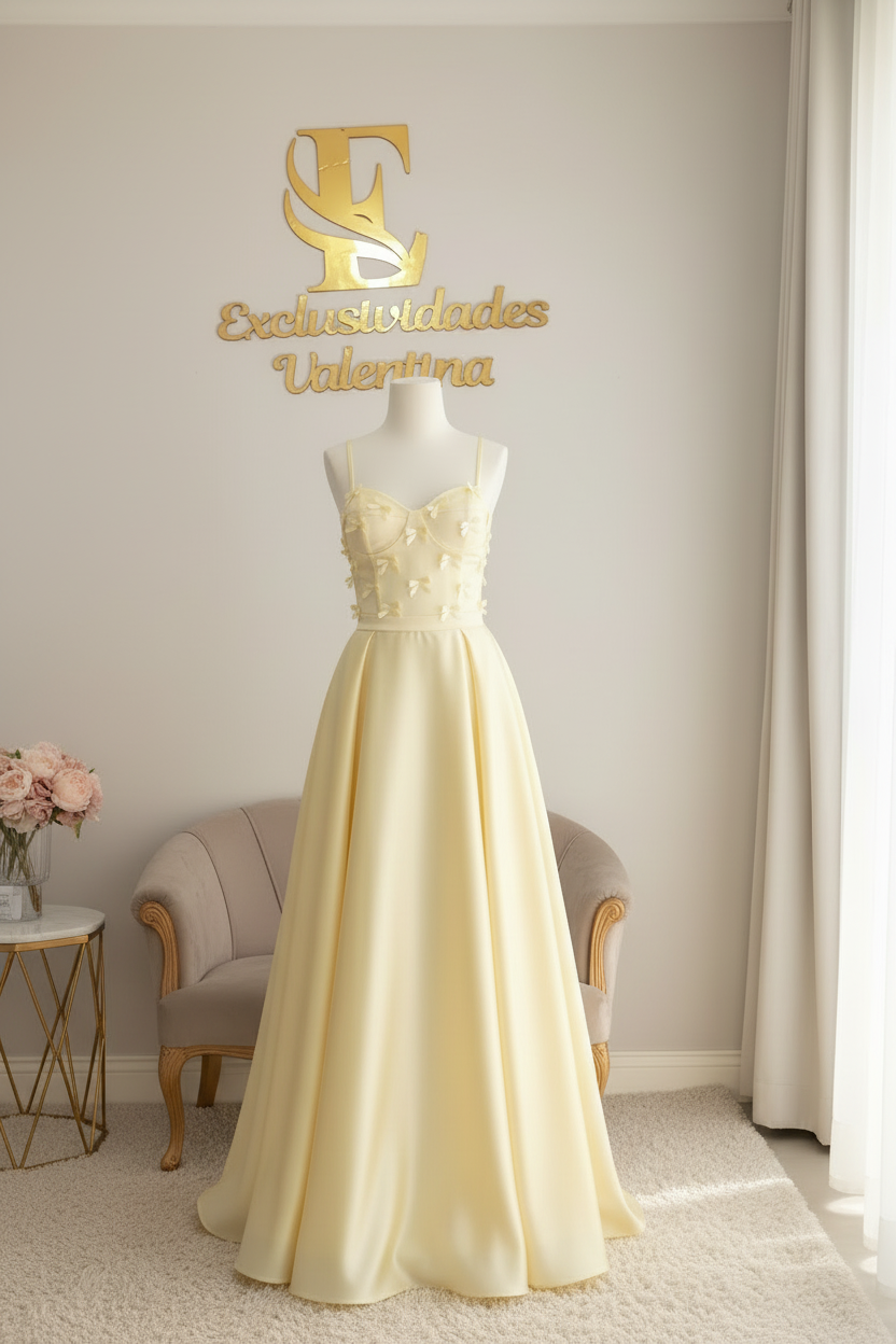 Vestido amarillo pastel mariposas 3D ball gown C.1937